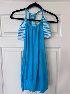 lululemon athletica Blue & White Cold-Shoulder Tank Top